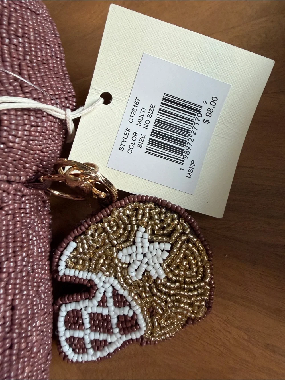 Sol and Mer Brown Beaded Football Motif Shoulder Bag